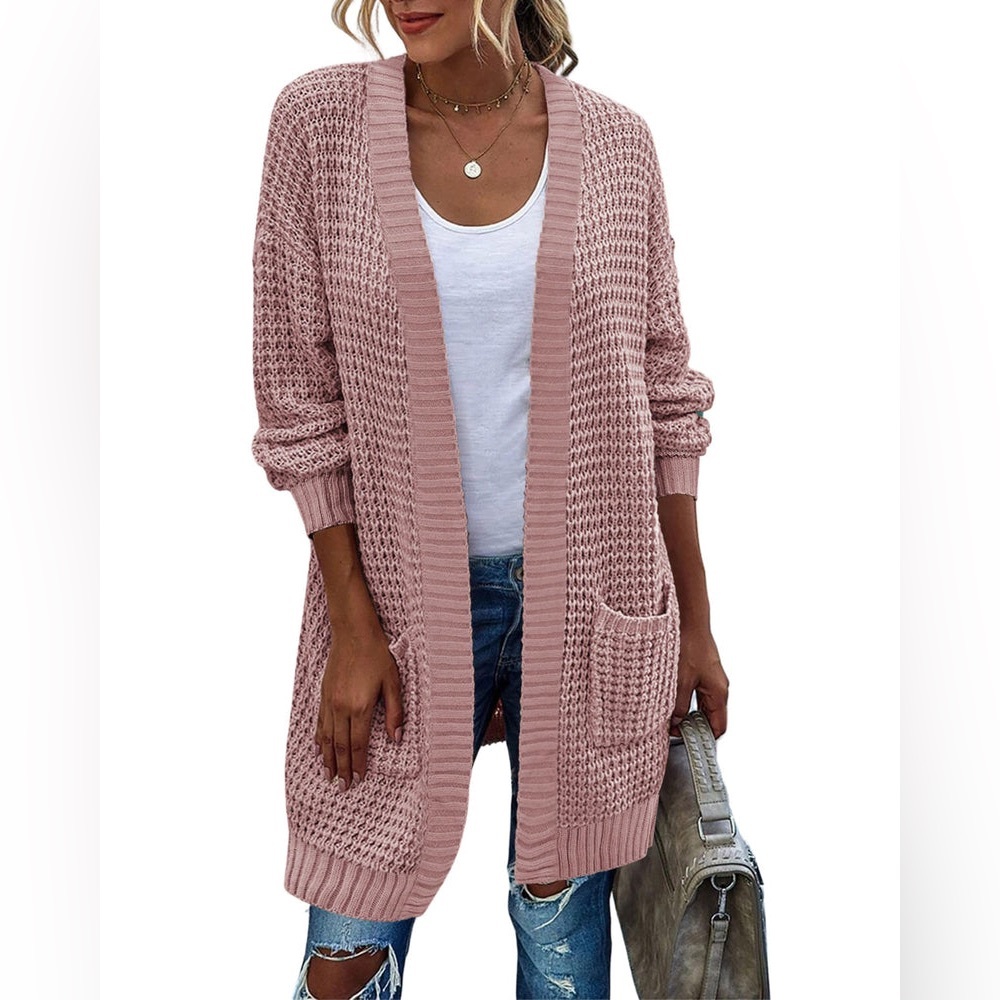 Blush Pink Waffle Knit Open Front Cardigan –‎ Size S